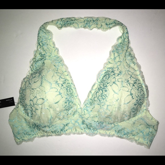 Free Press Aqua & Seafoam Lace Halter bralette XL - Picture 3 of 8